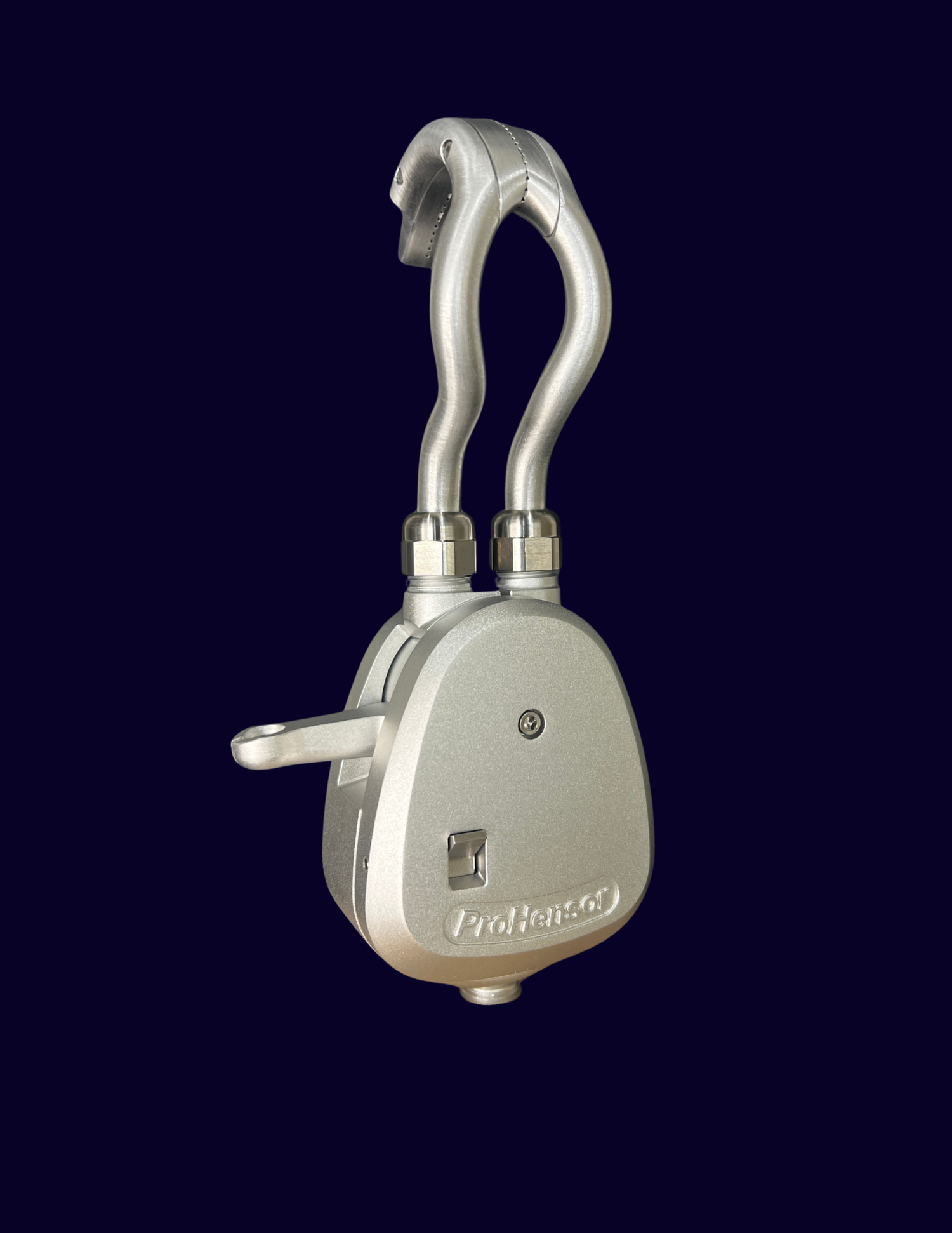 ProHensor VCAL Prosthetic Terminal Device black background angle view.