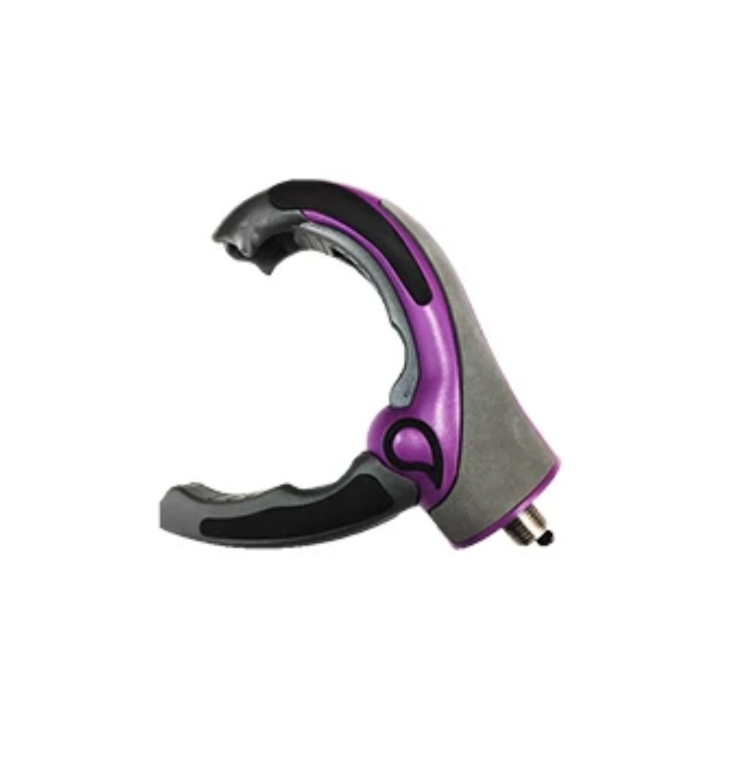 Close up image of a TRS voluntary closing device with purple trim on a white background.